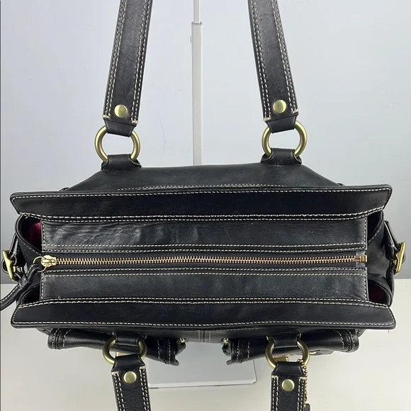 RARE Coach Legacy Collection Black Hot Pink Leather Brass Satchel Shoulder Bag - Picture 8 of 16
